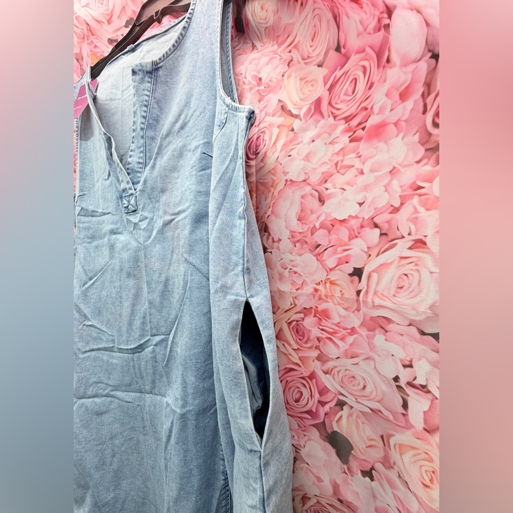 #38. Sleeveless Denim Midi Dress Jean Jumper A Line Tunic Sundress Western Long - Picture 6 of 9